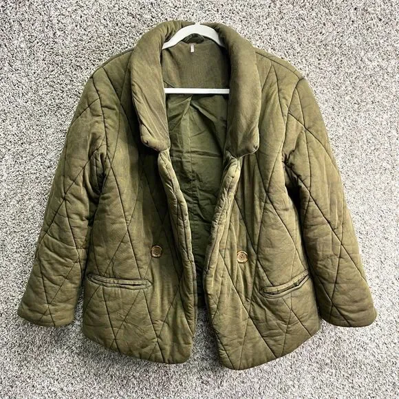 Free People Jacket Womens S Tawny Green Open Front Diamond Quilted Puffer Pillow - Picture 1 of 5